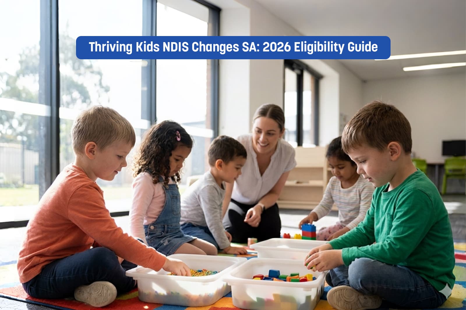 Allied health professional supporting a young child in an Adelaide Thriving Kids community hub setting.